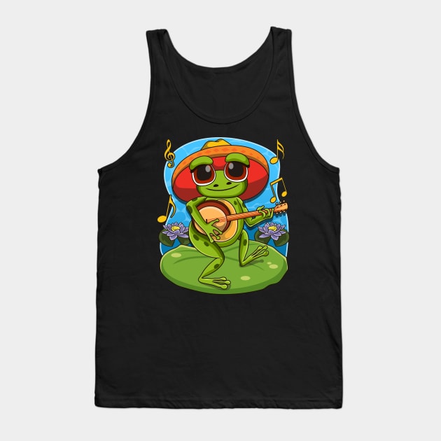 Frog Playing Banjo on Mushroom Cute Cottagecore Aesthetic Tank Top by aneisha